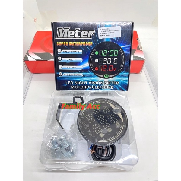 Voltmeter Bulet 3 in 1 LED VOLTMETER Voltage Temperatur Farenhet Waktu Jam Voltmeter 3in1 WATERPROOF