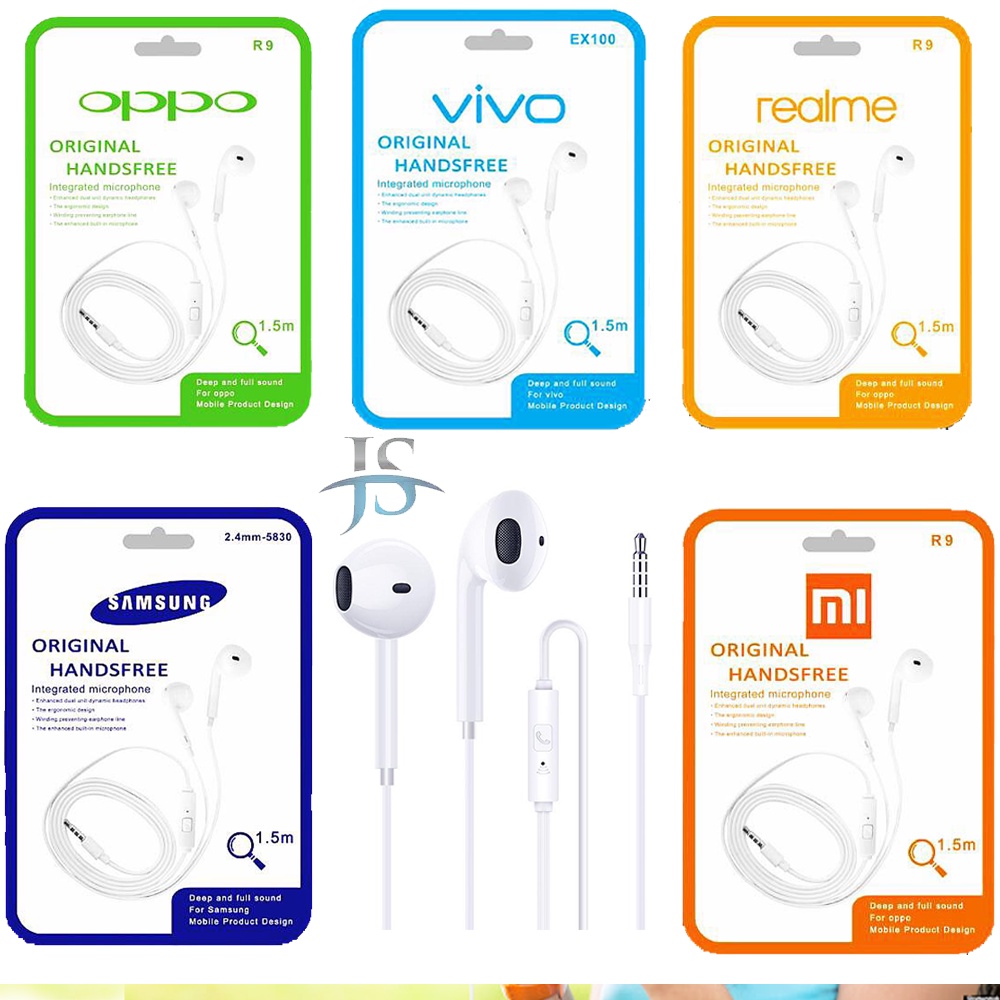 HEADSET HANDSFREE EARPHONE HF BRANDED R9 SERIES SUARA BERSIH JERNIH BAGUS MURAH