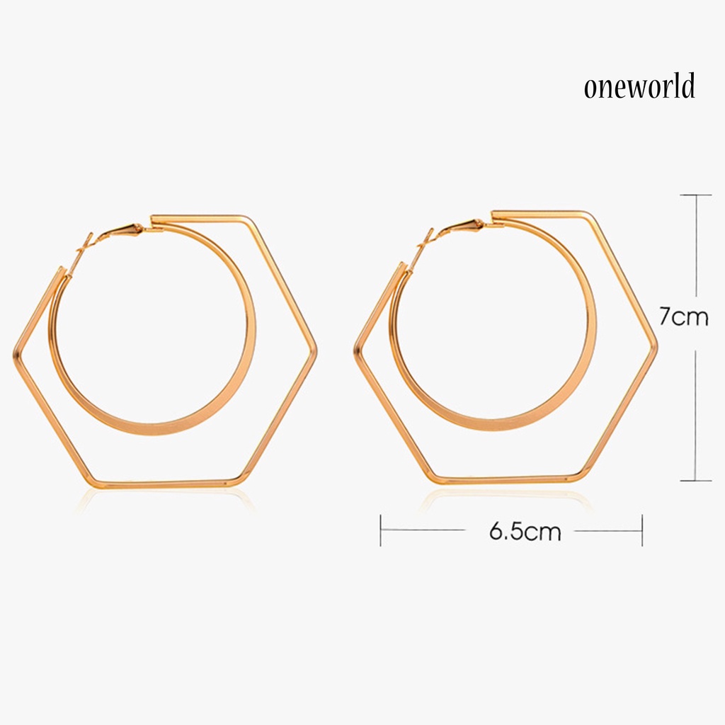 OW# 1 Pair Unique Women Exaggerated Geometry Big Round Hexagon Drop Earring Jewelry Accessory for Shopping