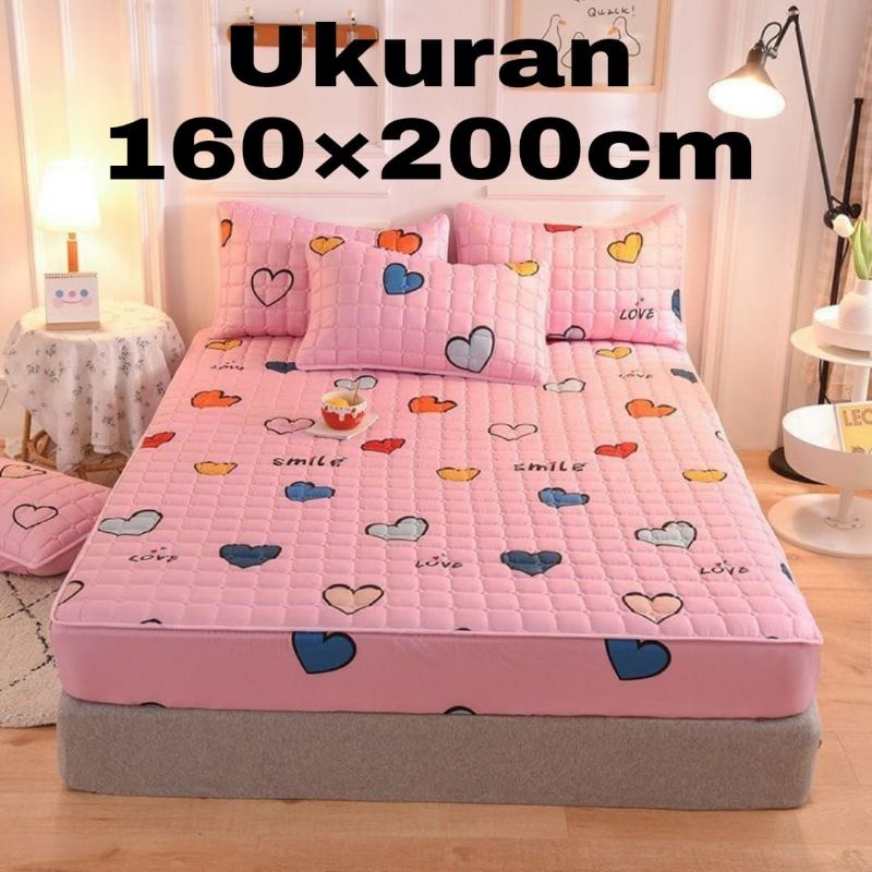 Sprei Waterproof / Sprei Protector bermotif / Sprei anti air ukuran 180x200CM dan 160x200CM-160x200 pink love