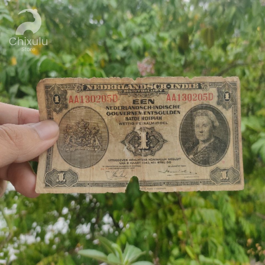 Uang Kertas Kuno Rp1 (Satu Rupiah) Enn Netherlandsche Indische Tahun 1943 | Uang Lama Indonesia