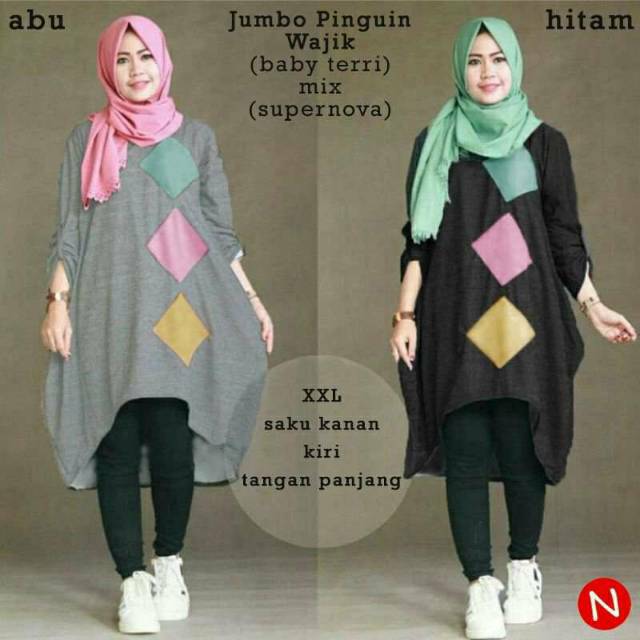 Tunik jumbo pinguin wajik, tunik, atasan wanita, atasan Jumbo, baju bumil, kekinian, modis,big size