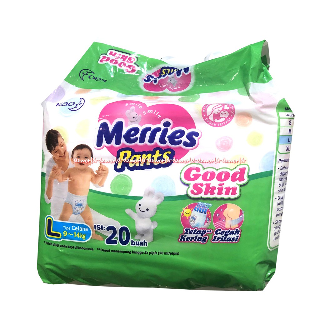 Merries Pants Goodskin Cegah Iritasi L 20 Popok Celana Merry Green