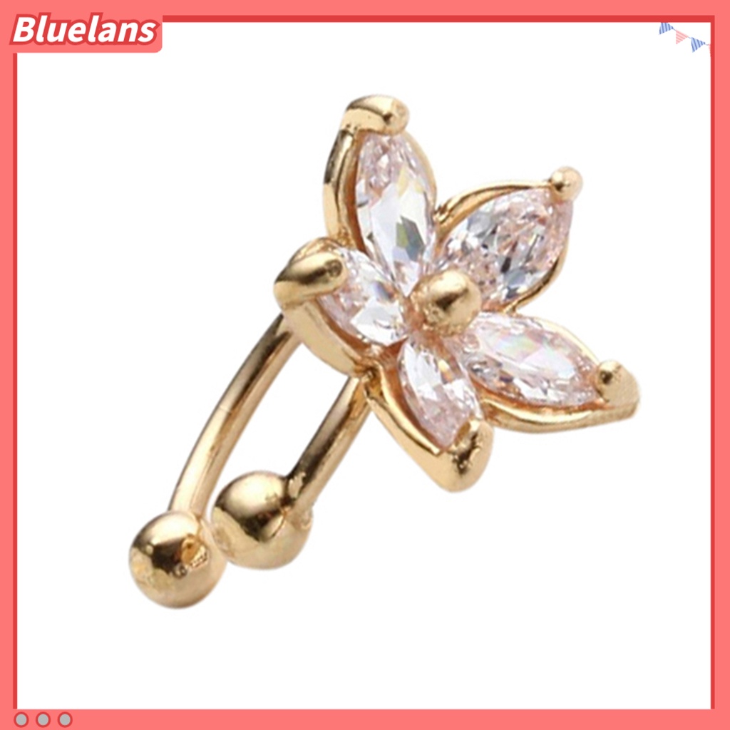 Bluelans Anting Cuff Bentuk U Desain Bunga Bahan Alloy Tidak Pudar Untuk Pesta