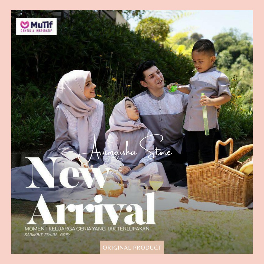 MUTIF Sarimbit Couple Athira Arvin Grey Gamis Koko Baju Keluarga Lebaran Terbaru Seragam