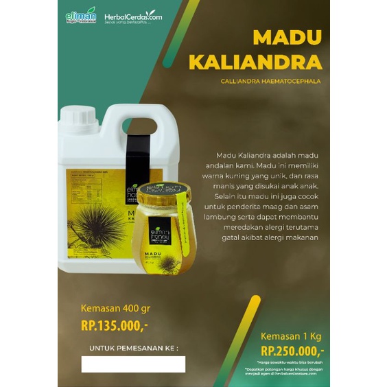 

Madu Kaliandra Eliman - Madu Murni 100% Thibbun Nabawi