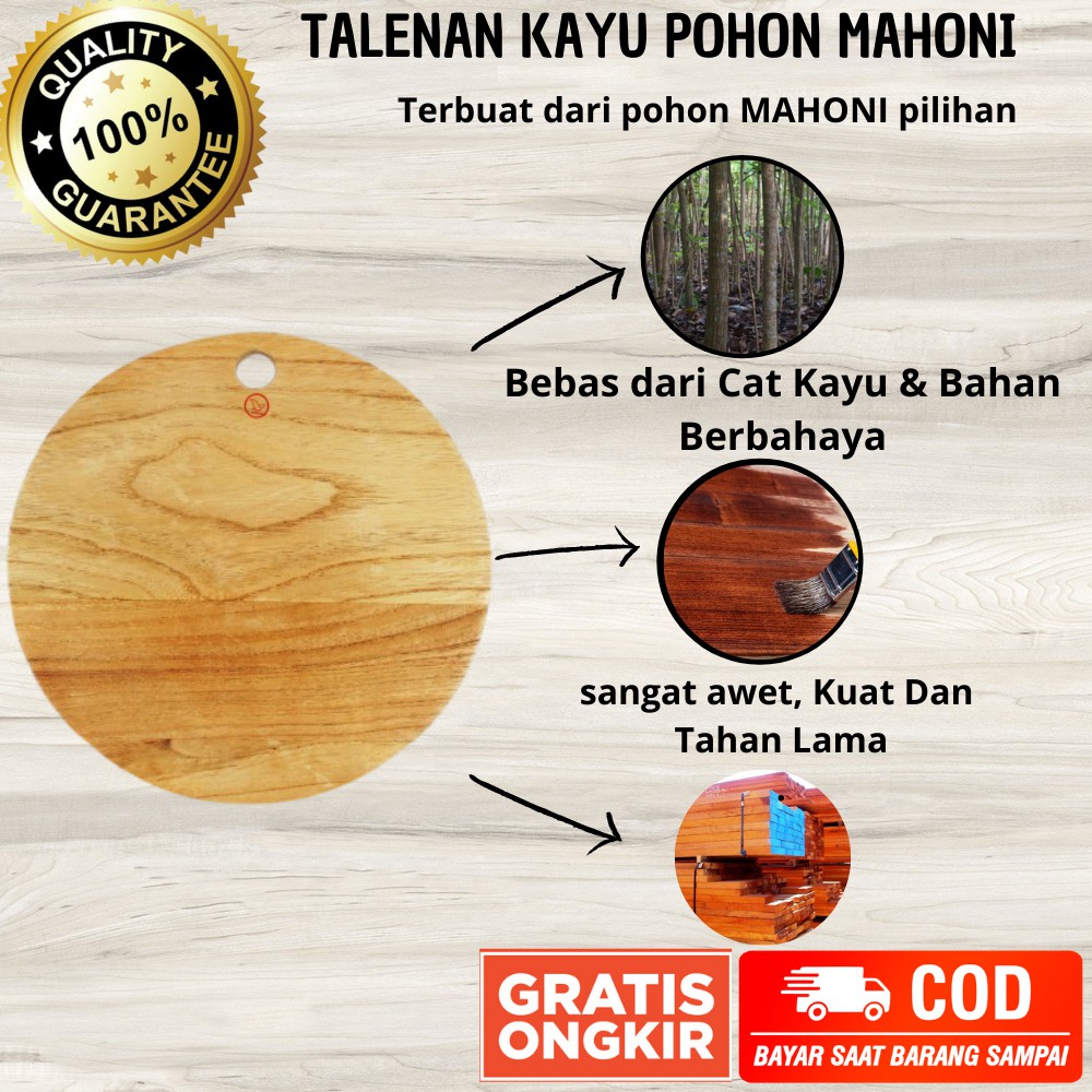 Talenan Telenan Tatakan Alas Kayu mahoni bulat Besar tebal Multifungsi Peralatan masak Dapur Murah