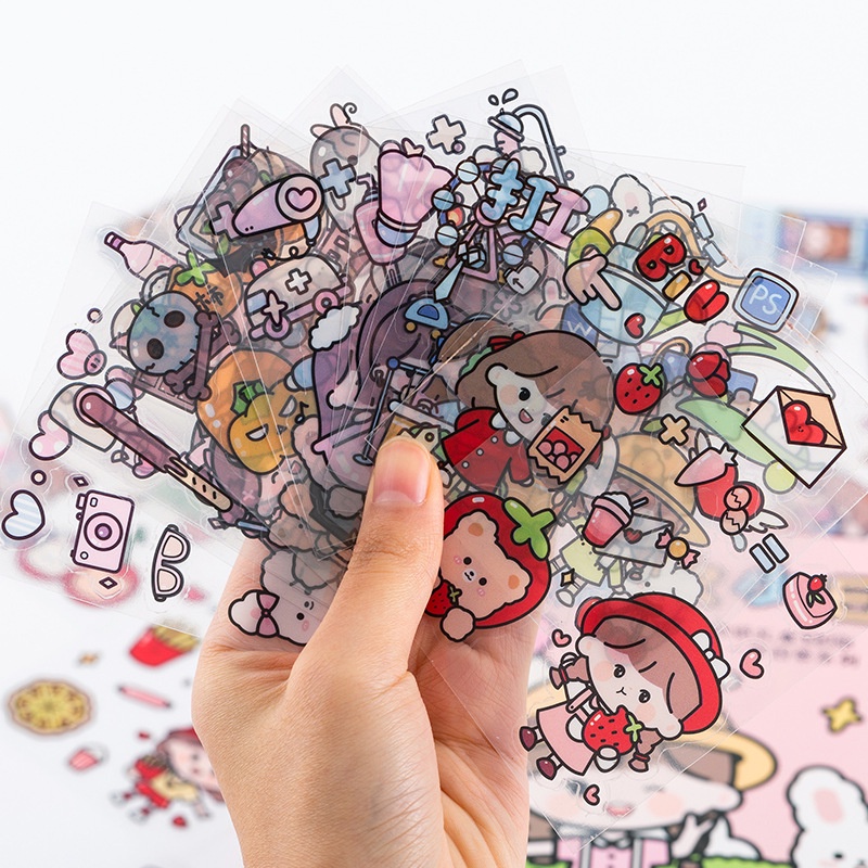 1Set Stiker Lucu Cute Cartoon Girl PET Waterproof StickerGift Box GirlThermos Cup Sticker Sheets