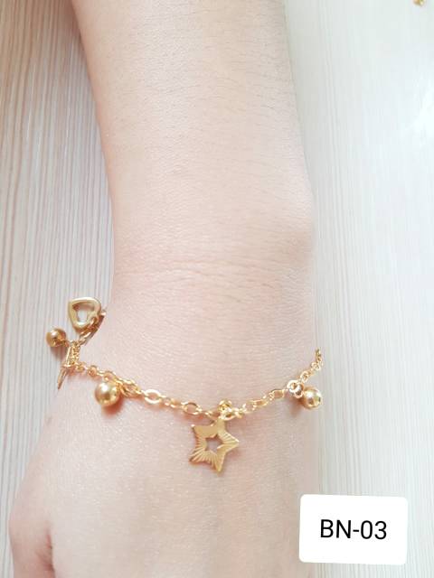 SET Gelang Tangan Kaki Bintang &amp; Bulan Titanium Gold gelang tangan gelang kaki bintang titanium emas antikarat