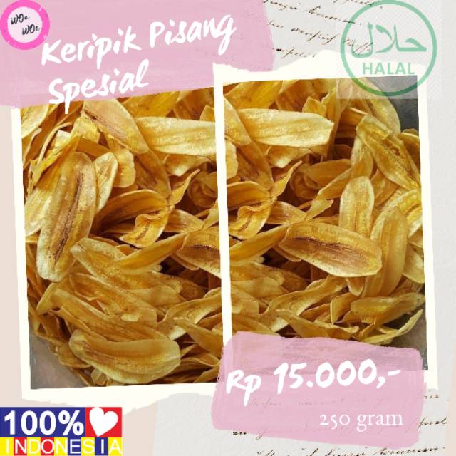 

Keripik Pisang 250 gram Spesial Asin Manis Homemade Murah Meriah Potongan Tipis Renyah Woa Woe Snack