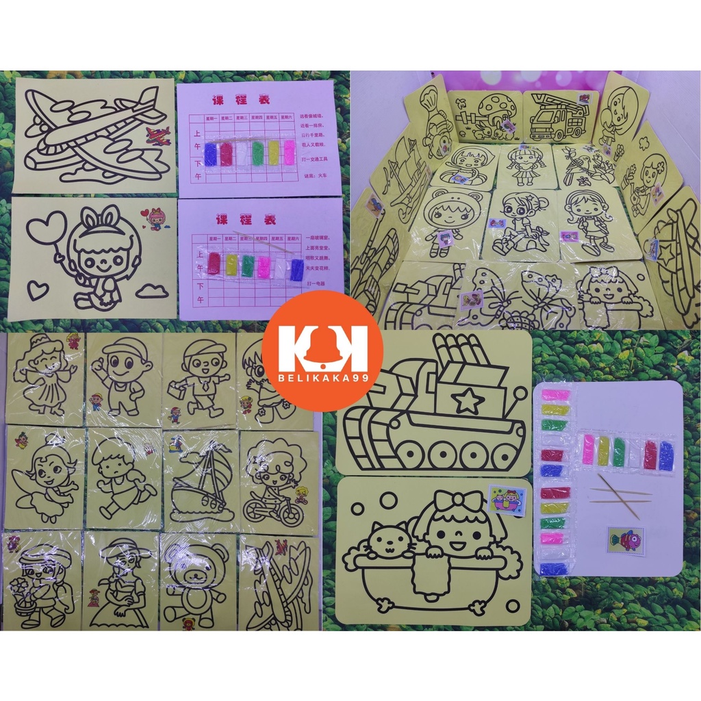 MAINAN ANAK EDUKASI MEWARNAI PASIR GLITTER UKURAN M DAN L / KERTAS MEWARNAI PASIR GLITTER / MAINAN ANAK LUKISAN PASIR WARNA / MEWARNAI SAND PAINTING