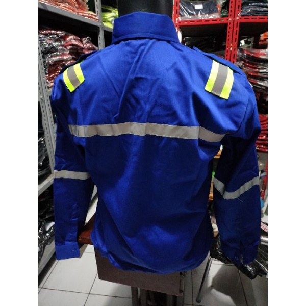 SERAGAM SAFETY BIRU BENHUR KANCING DAN RESLETING