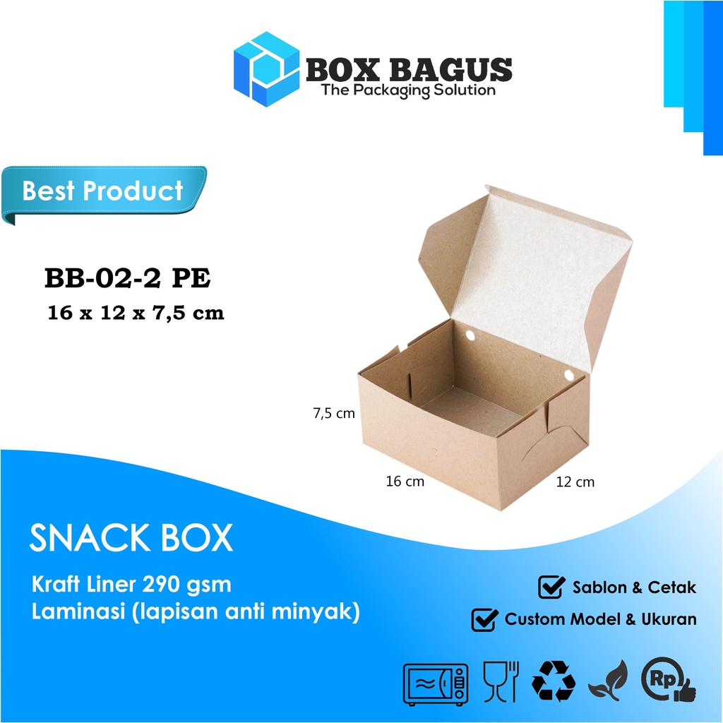 BOX DUS 16x12x7,5 KRAFT 290 GSM LAMINASI - KOTAK HAMPERS MAKANAN NASI ROTI KUE SNACK