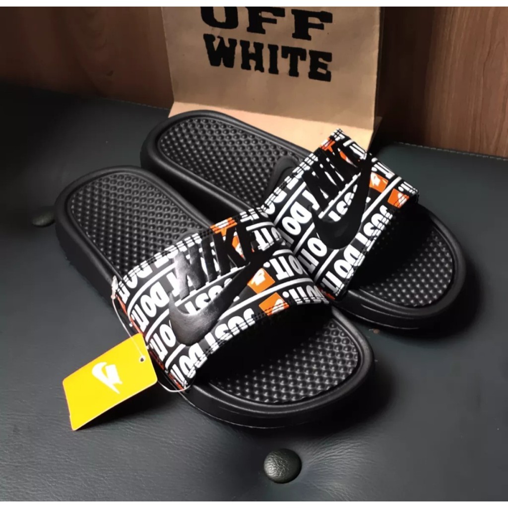 Sandal Slop Pria Murah JUST DO IT N1KE LIST OREN / Sandal Pria Berkualitas Murah/ Sandal Kulit Slop