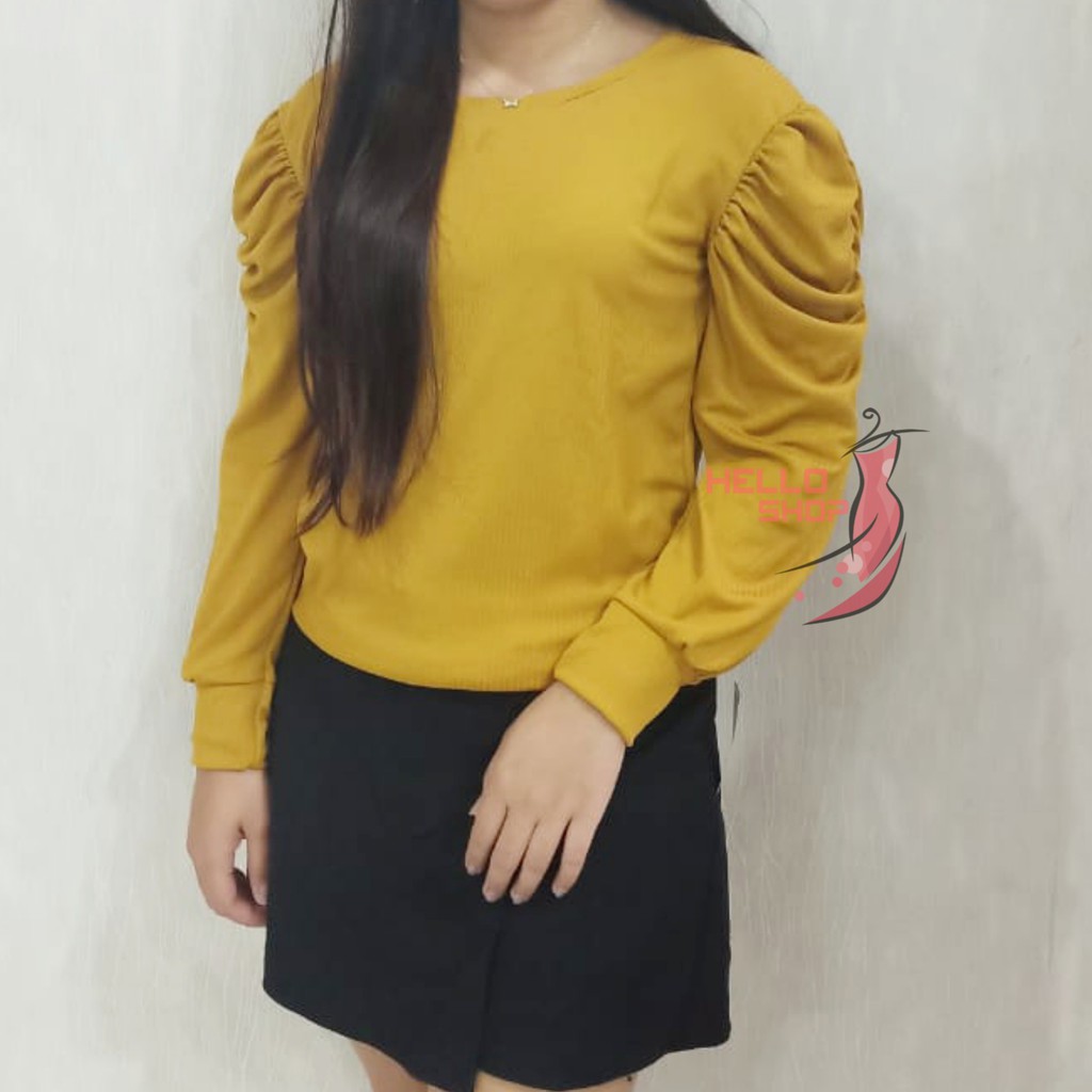 Atasan Wanita Rajut Kerut Blouse fashion cewek Baju Basic Lengan Panjang Pakaian Remaja Abg Dewasa
