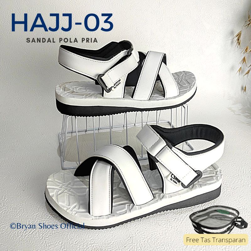 BRYAN Hajj-03 Sepatu Sandal Haji Umroh Silang Ninja Gunung Size 36-40 41 42 43 Putih (Pola Besar Pria)