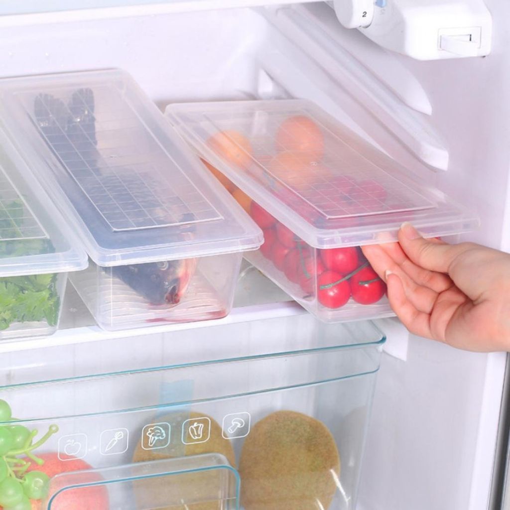 Home Kitchen  Sealed Storage Box Rectangular Refrigerator Moisture-Proof Drain Vegetable Keep Fresh Box Rack Holder OWT