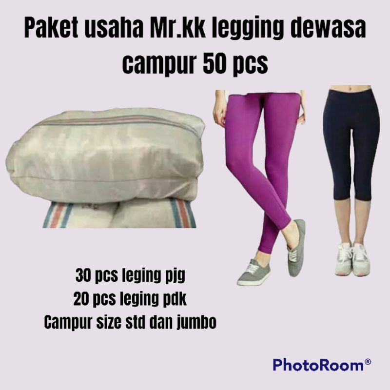 PAKET USAHA 50 pcs legging polos dewasa panjang campur 7/8 size jumbo dan std