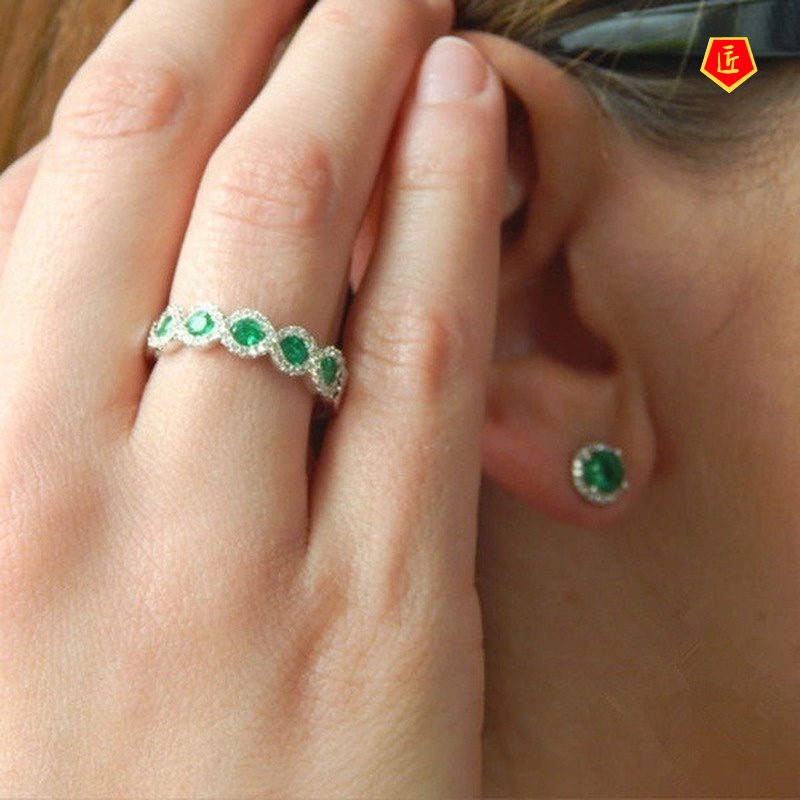 [Ready Stock]Micro-Inlaid Colored Gems Ring Simple Fashion