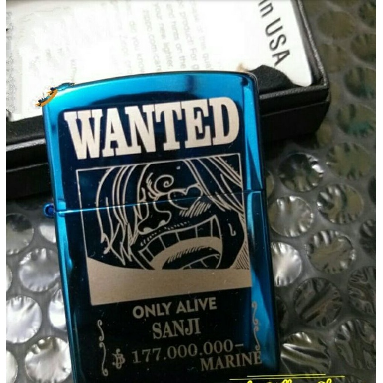 Korek api Zippo Blue Ice Grafir laser motif One Piece SANJI