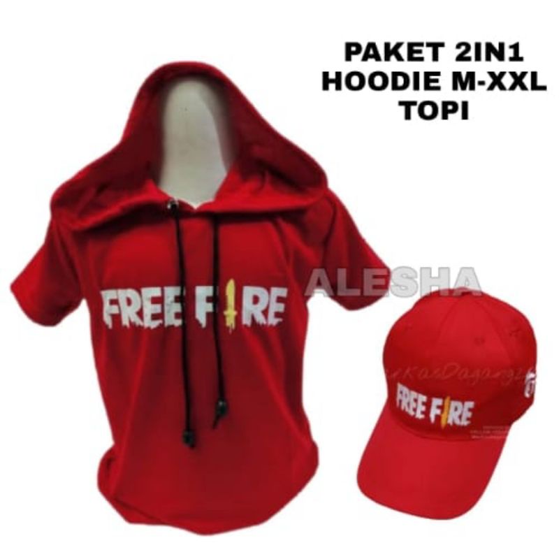 Kaos anak laki laki  Kupluk HOODIE  KAOS HOODIE Free Fire Lengan Pendek