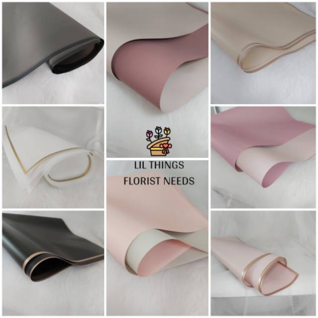

5 PCS KERTAS BUNGA RECOMMENED FLORIST WRAPPING GOLD LINE BICOLOR FRAME PERLENGKAPAN BUNGA
