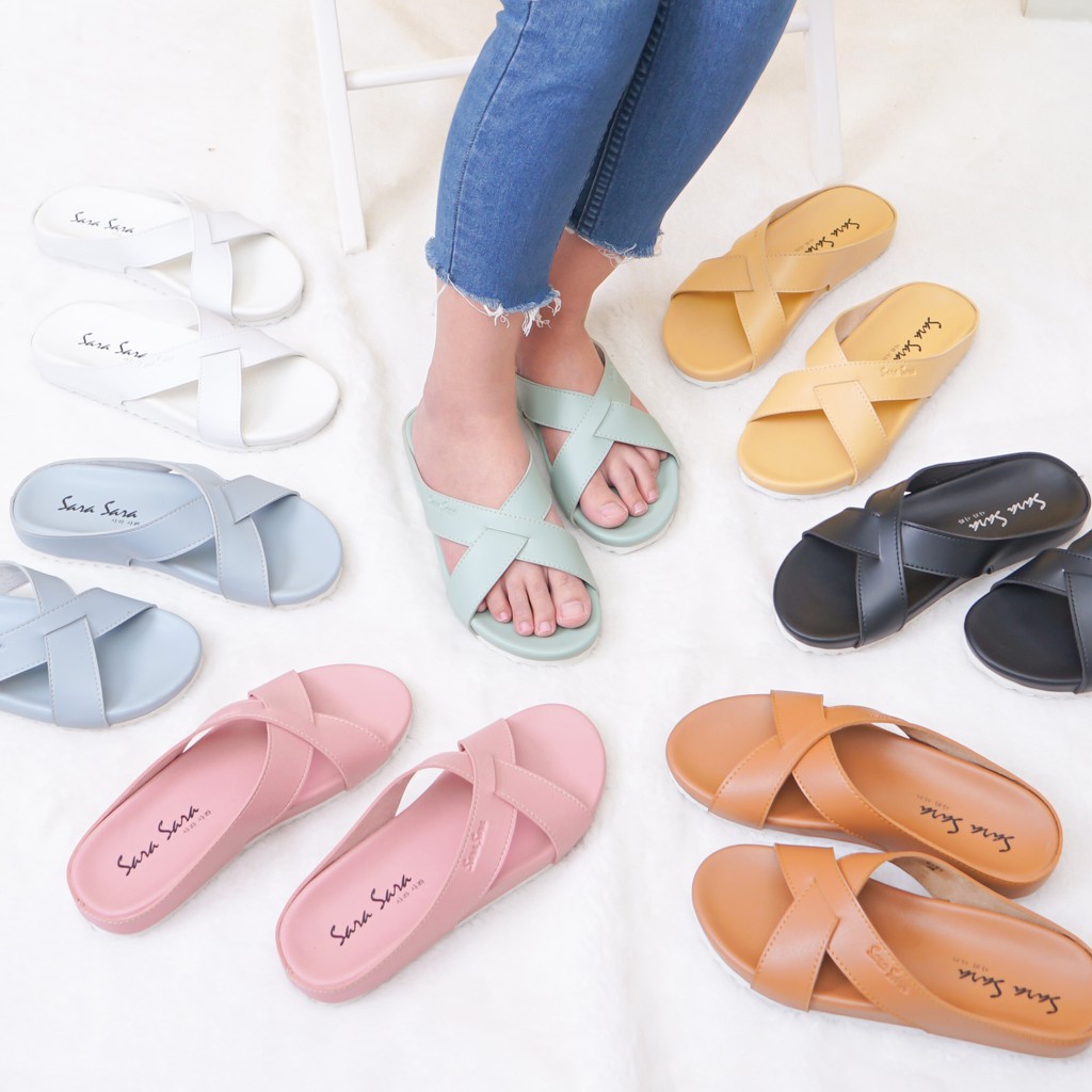 SARA SARA VIVI Sandal Tali Wanita Casual sendal slop cewek anti slip Ban Dua Silang kekinian