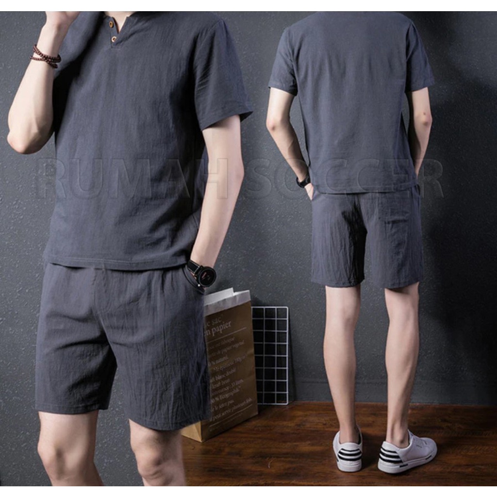 SETELAN SANTAI PRIA AMOND Baju Kaos Polos Celana Pendek Pria Bahan Tebal