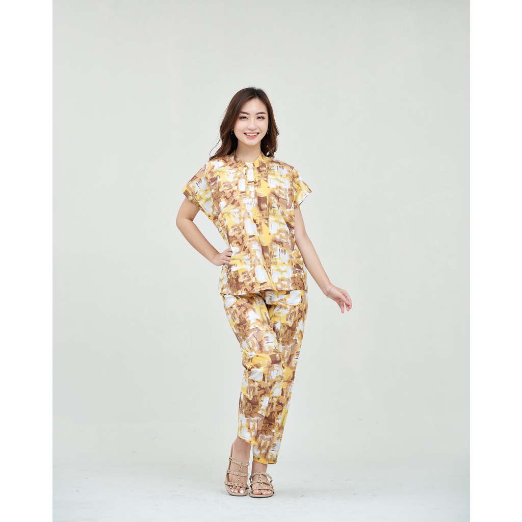 IZANY Piyama Dewasa Daily Set / One Set Aeon all size Lengan Pendek Allsize-LAUREL YELLOW