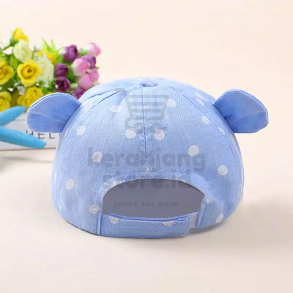 Topi Anak Bayi Polkadot Smile baby Hat Bintik Senyum Telinga-2