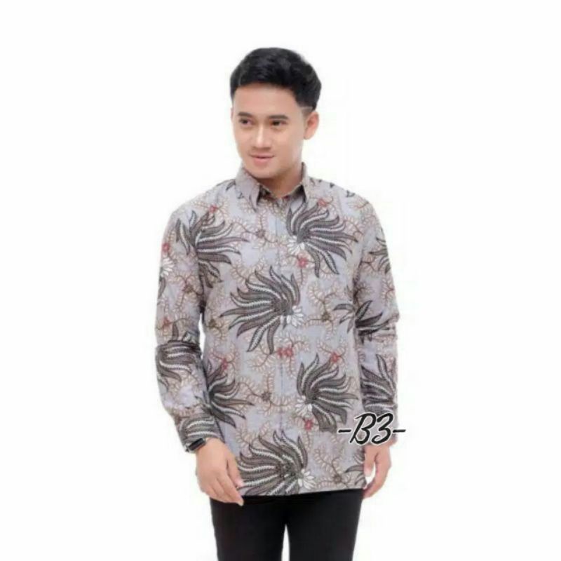 Kemeja Batik Atasan Pria Lengan Panjang M L XL XXL