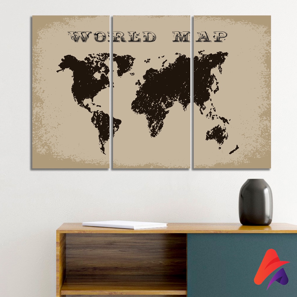 HIASAN DINDING SET WORLD MAP ( DAPAT 3 PCS) WALL DECOR SATU SET PAJANGAN DINDING SATU SET DEKORASI DINDING PETA DUNIA