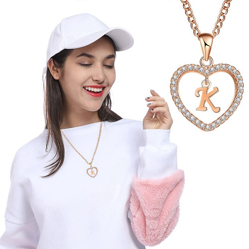 Fancyqube 1Pc Kalung Rantai Emas dengan Liontin 26 Huruf Hati