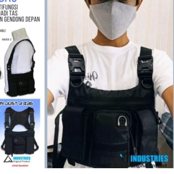 EXCLUSIVEURBAN CHEST BAG Tas Dada Rompi Model Depan Sporty Hip Hop Korea 2in1 Tas Bahu Pria Wanita|S