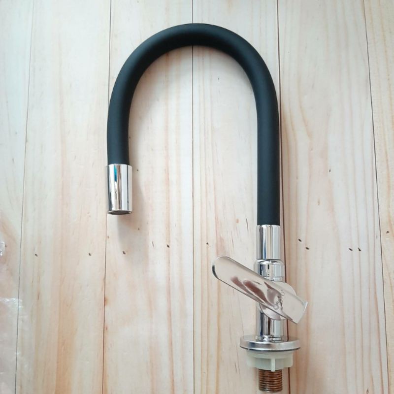 Kran Dapur Fleksibel Tanam Hitam / Kran Cuci Piring Fleksibel Angsa Meja