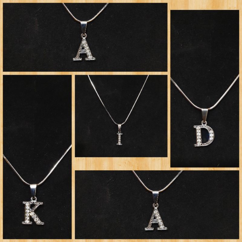 KALUNG TAITANIM LIONTIM ABJAD NAMA A - Z permata / Kalung Wanita anak berlian silver
