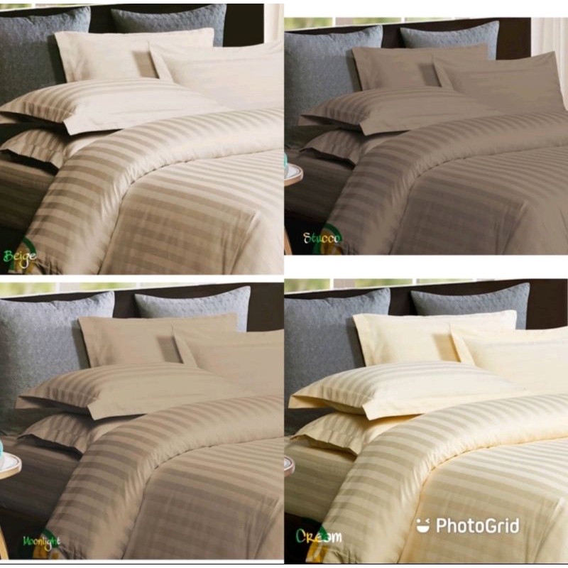 FULL SET BEDCOVER+SPREI HOTEL DOBY DOBBY GARIS garis murah halus import