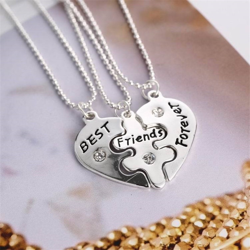 Kalung Rantai Dengan Liontin Hati Motif Tulisan Best Friends Untuk Wanita