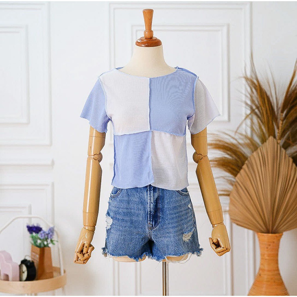 BIG SALE!!! SEAM FRONT CROP COMBINE TOP / PUTRINE BLOCK CROP