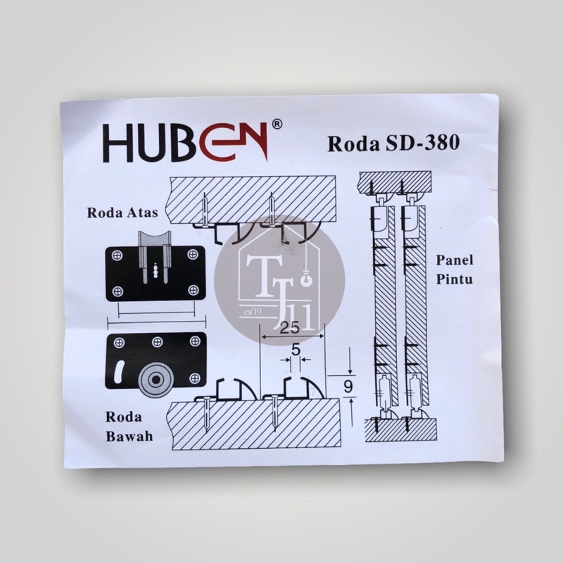 Roda Pintu Sliding HUBEN SD-380/Roda Rel Aluminium HUBEN AS-380/Roda Sliding Huben Komplit 1 Set