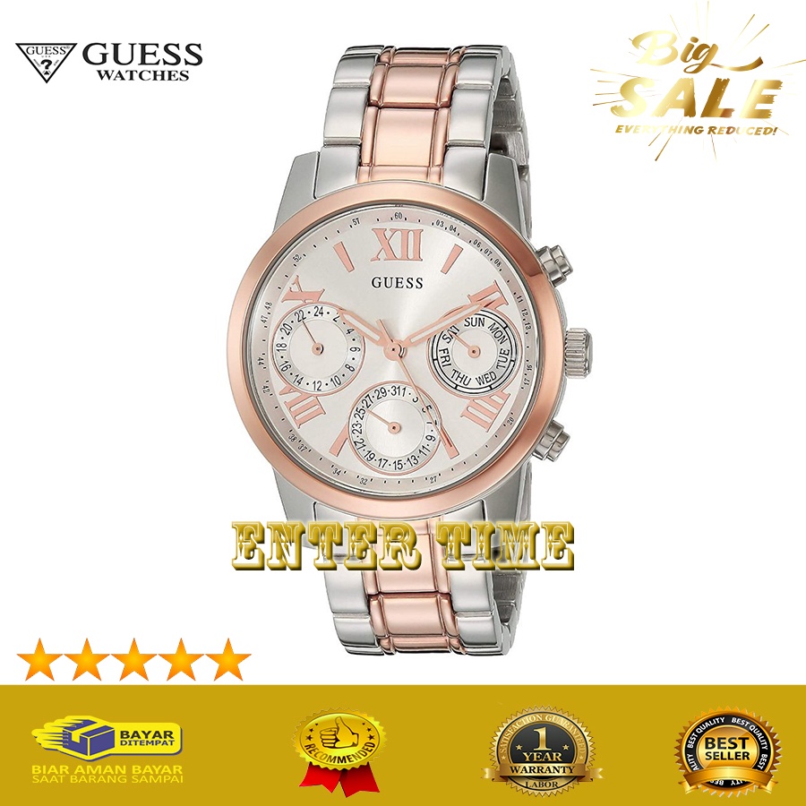 FLASH SALE  JAM TANGAN WANITA TERBARU MERK GUESS W0448L4 STAINLESS COMBI JAM TANGAN WANITA BRANDED B