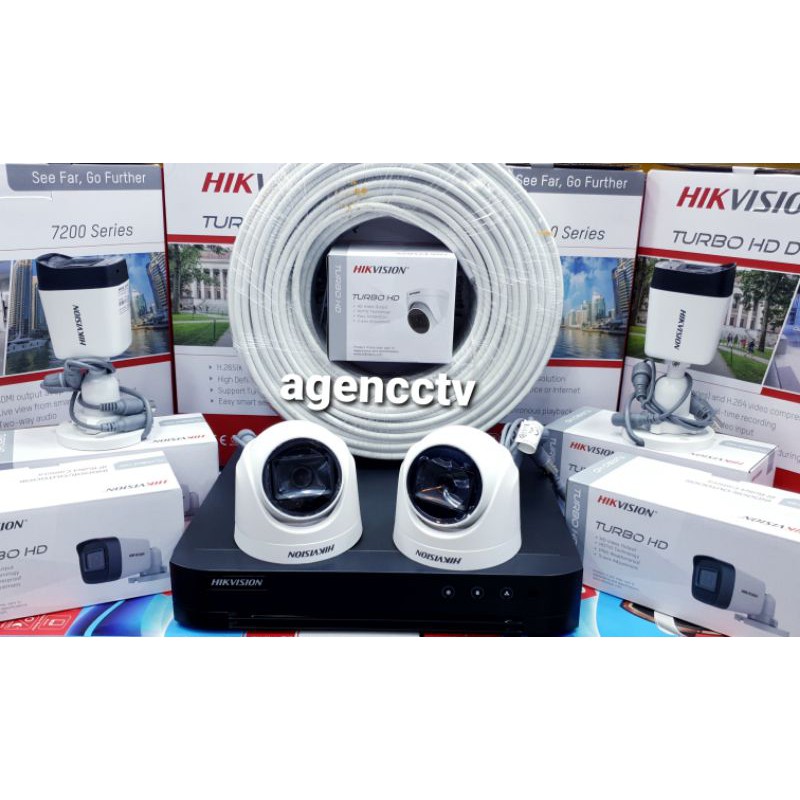 paket cctv hikvision 4 channel 4 kamera 2mp audio series komplit( 2indoor 2outdoor)