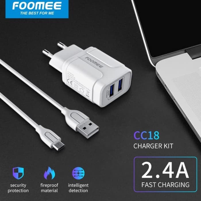 Foomee CC18 Charger Adaptor + Cable Micro USB 2.4A FAST CHARGING CC18 CHARGER FOOME CHARGER