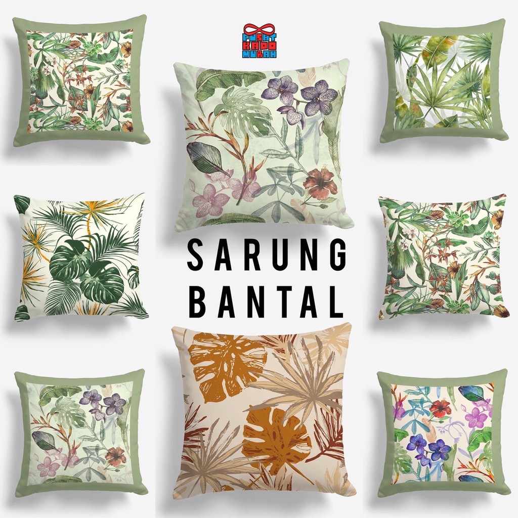 COVER SARUNG Bantal Sofa Print Motif Daun / Leaves / Monstera 40x40 cm - Pusat Kado Murah