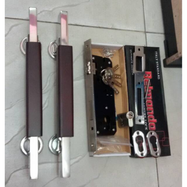 Handle pintu stainless minimalis 33cm 1set+kunci