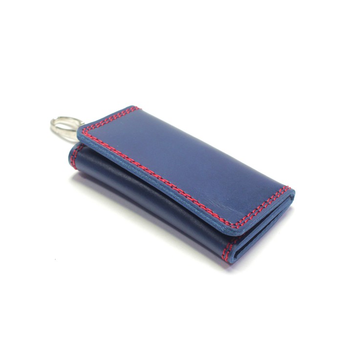 dompet stnk kulit asli warna biru jahit double benang merah - PHKC472