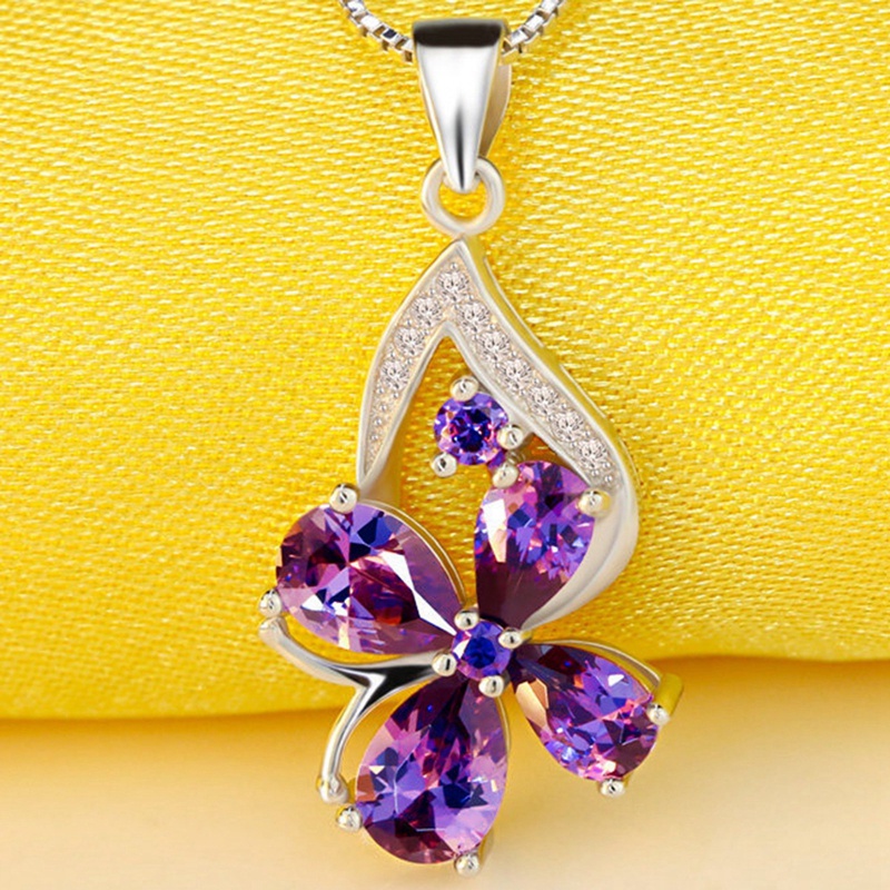 Kalung 925 Silver Dengan Liontin Clover Aksen Kristal Swarovski Untuk Pesta Pernikahan