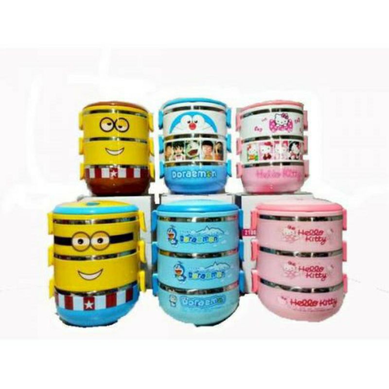 RANTANG STAINLESS STEEL 3 SUSUN TINGKAT MOTIF KARTUN KARAKTER KOTAK MAKAN SAYUR LUNCH BOX CONTAINER
