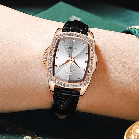 SANGCAKRA COD - Jam Tangan Wanita Korean Style Simple Casual Import Diamond Mewah Elegan Jam Tangan Jhui Analog Wanita Strap PU Leather Dial Kotak Gaya Casual Import - JW44