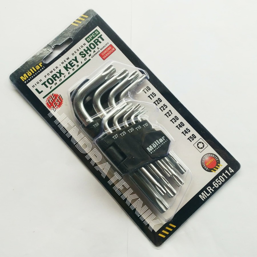 MOLLAR KUNCI L SET PENDEK 9 PCS BINTANG SHORT TORX HEX KEY T10-T50 114